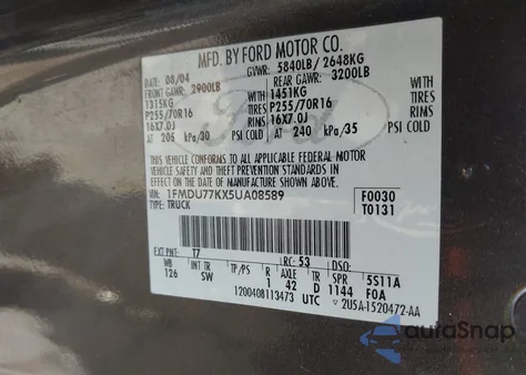 2005 Ford Explorer Sport Trac Adrenalin/Xls/Xlt z USA, uszkodzony, nr VIN 1FMDU77KX5UA08589